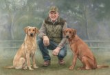 Man and dogs detailed pastel